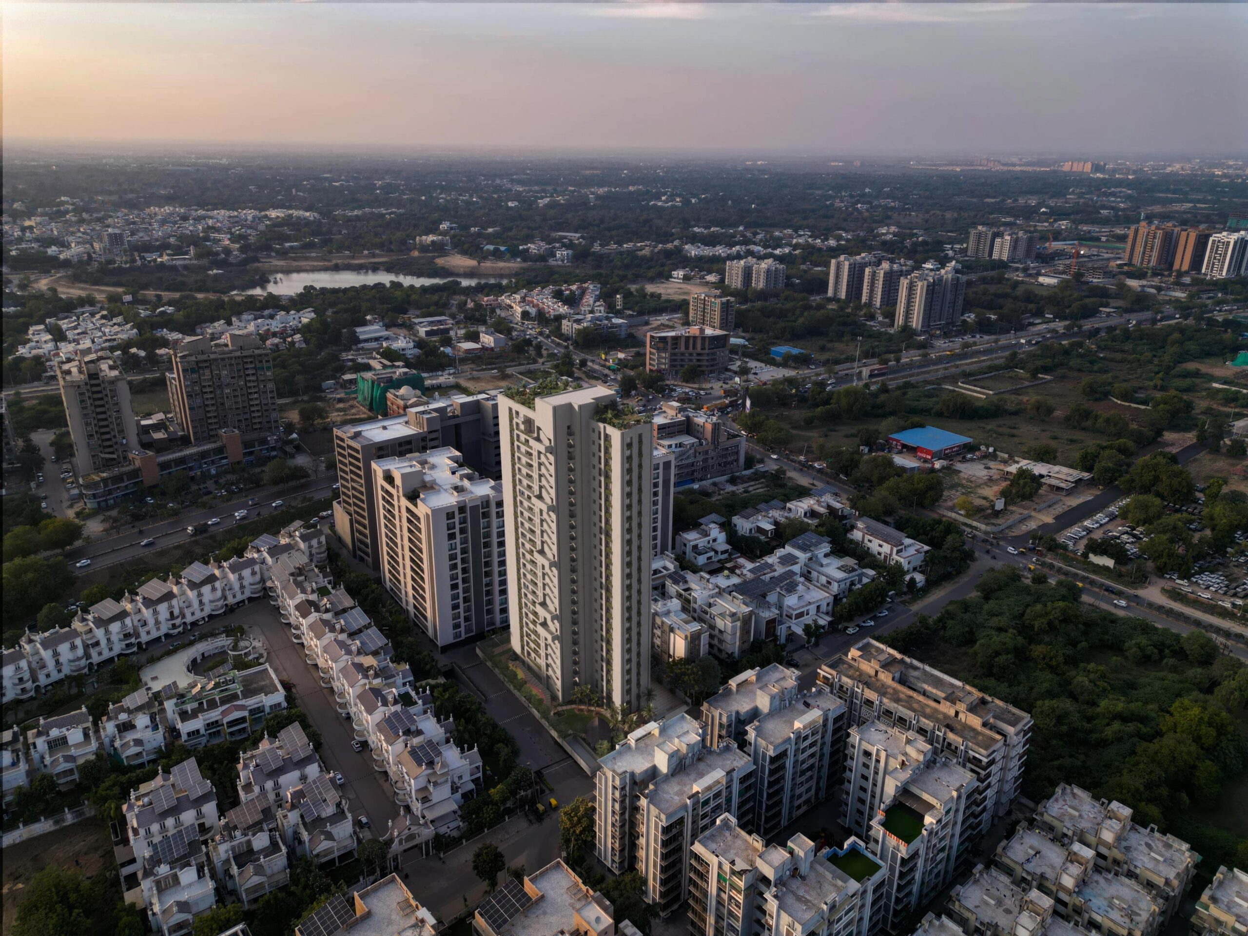 Aerial view of Ahmedabad residential towers