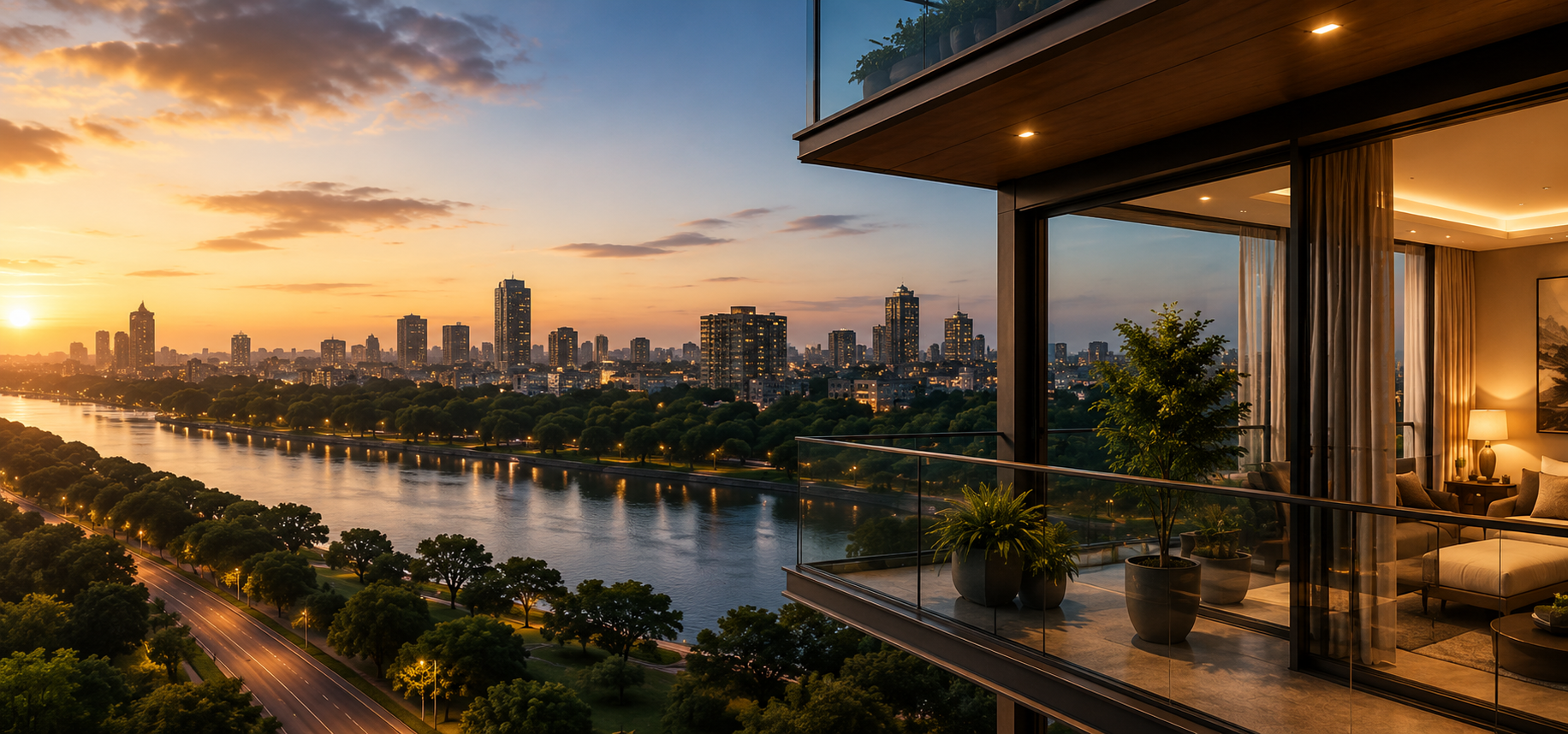 Ahmedabad skyline and riverfront